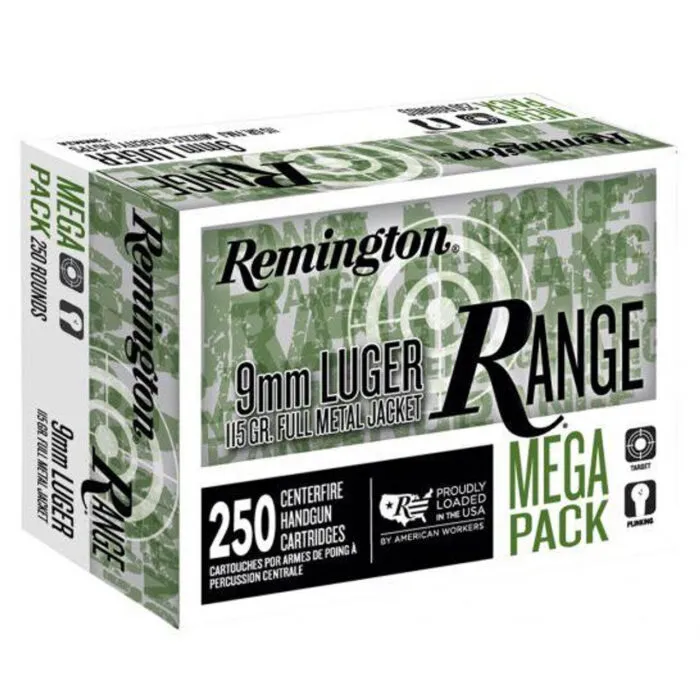 Remington RANGE 9mm Luger Ammunition 250 Rounds FMJ 115 Grain