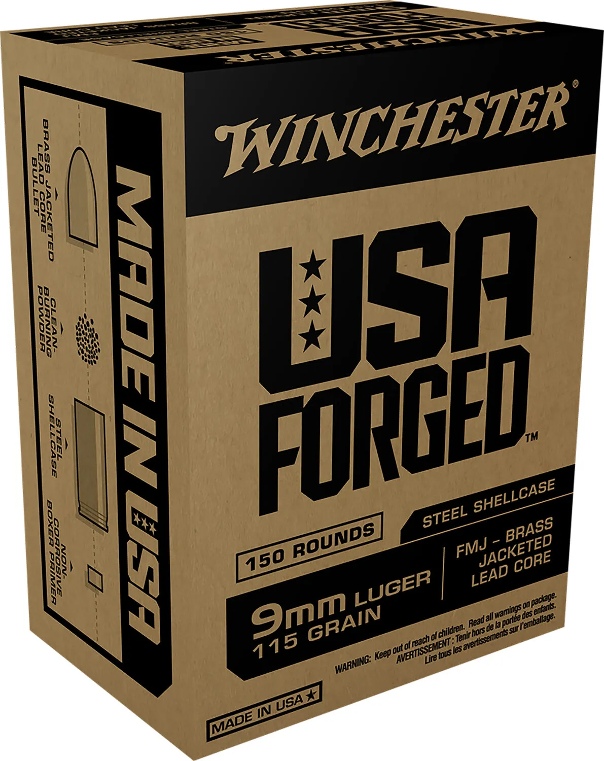 Winchester USA Forged 9mm Luger 115 GR FMJ 150 Rounds